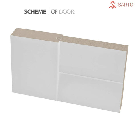 Cross-section view of Double Sliding Lite Panel Barn Bypass Doors 64 By 84 Inch with white silk finish.