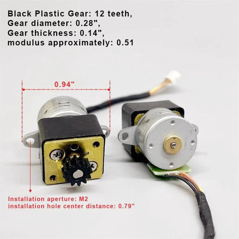 Two DC 5V 2-Phase 4-Wire Micro Stepper Motors with metal gearbox, 15mm diameter, 18° step, 1:35 ratio for robot cars