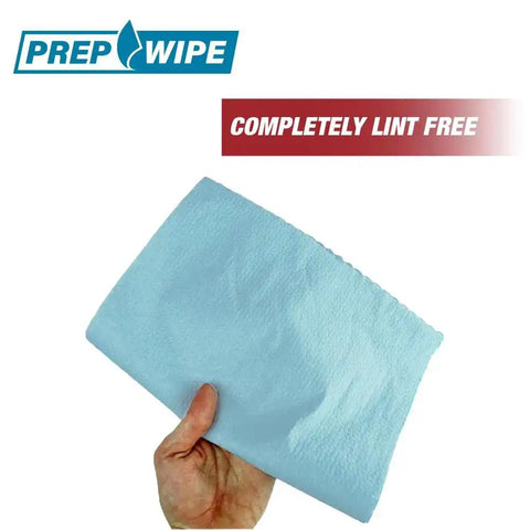 Hand holding Prep Wipe Lint Free Towels Heavy Duty Cloths For Household And Industrial Use Disposable Rags Nonwoven Wipes 300 Pack 9 By 17 Inches Blue Ultra Low Lint For Painting Prep And Tough Cleaning Jobs