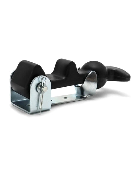 Close-up of 4 Pack Rubber Hood Latches With T Handle Draw Latches For Tool Boxes And Hoods, metal with black rubber coating.