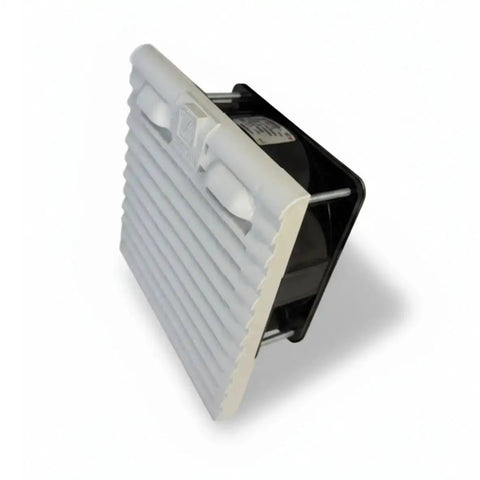 Side view of Ariav 150W 6 Inch Fan With Filter For Control Panel Enclosures 115V 1 Phase 117 CFM Quick Snap Mounting System