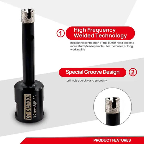 Diamond Drill Core Bits 14mm Diameter 2 Pack Welded Hole Saw For Concrete Granite Marble Hard Stone Heavy Duty With Five Eighth Inch Eleven Thread Wet Use Grit 25 35 Ideal For Faucet Holes In Stone Countertops And Plumbing Lines, featuring special groove and high frequency welded technology.