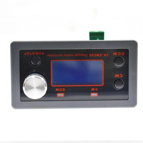 Front view of Two Pack Stepper Motor Driver Controller ZK SMC02 5 To 30V 4A with control buttons and display panel for NEMA motors