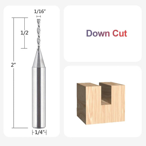 Down Cut Spiral Router Bit One Sixteenth Inch Cutting Diameter With One Quarter Inch Shank For Woodworking And CNC Routers Solid Carbide End Mill for grooves