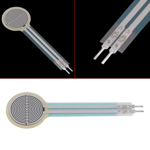 Thin film pressure sensor FSR, round 1.27 cm diameter with blue flexible leads and metal contact ends