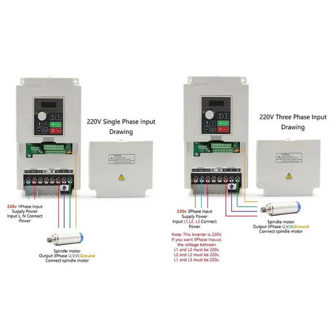 220V Single and Three Phase Input Diagrams for 4 KW 220V Inverter VFD Variable Frequency Drive H100 Model