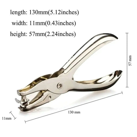 Durable 6mm Metal Hole Punch For Scrapbooking And Loose-Leaf Paper, portable office tool with dimensions.
