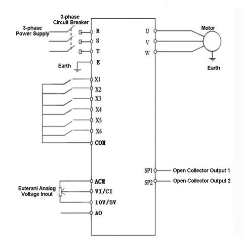 380V 4kW Three Phase VFD Inverter schematic with wiring diagram for PWM control and motor connections