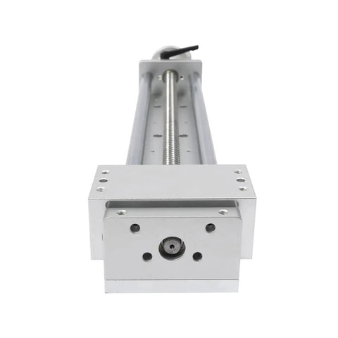 Front view of Manual Sliding Table CNC Slide With 400mm Travel Ball Screw Linear Stage for DIY Routers and Lathes, metal.