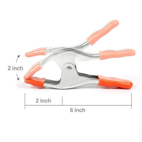 PONY 6-inch heavy-duty spring clamp with nickel-plated steel, orange rubber handles, 2-inch jaw opening, 6-pack