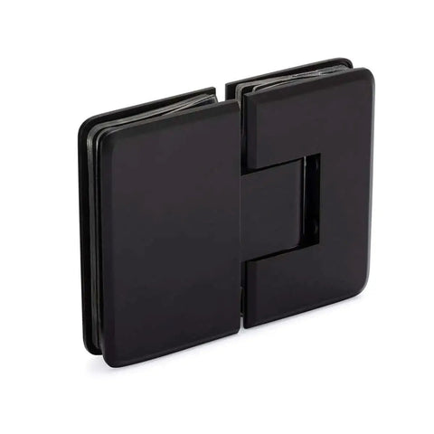 Standard Duty Adjustable 180 Degree Glass To Glass Hinge In Matte Black For 3/8 To 1/2 Inch Doors, durable finish close-up view