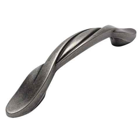 10 Pack Weathered Nickel Twist Cabinet Hardware Pulls, 3 Inch Hole Centers, Overall Length 4-1/2 Inches, Width 9/16 Inches, Projection 15/16 Inches