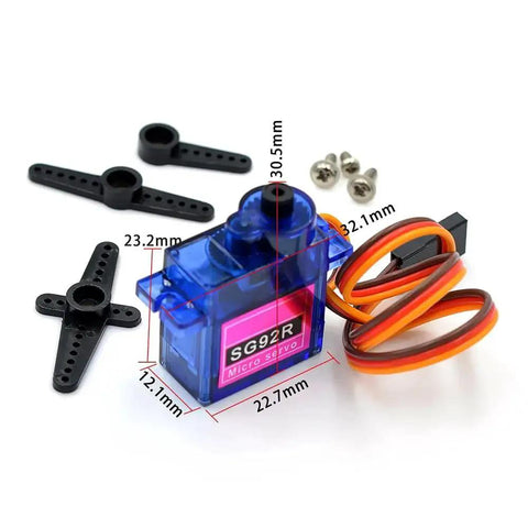 SG92R 9g micro servo with blue translucent case; includes mounting arms and screws (pack of 5)