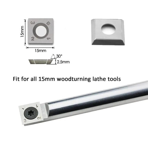 Go-To 15mm Square Straight Carbide Inserts For Woodturning, 4-Edge Replacement Cutter Knives, 15mm By 15mm Illustration