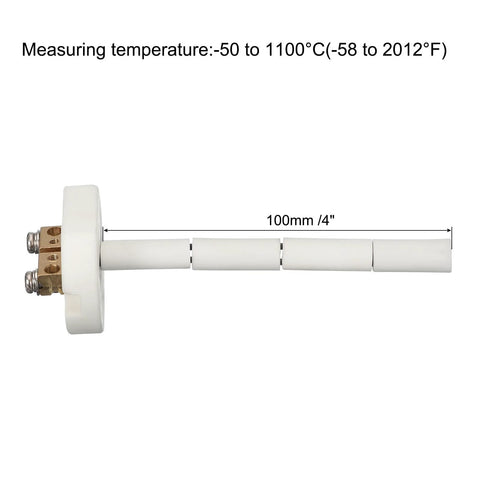 Meccanixity K-type ceramic kiln thermocouple probe, white ceramic rod, 2x100mm, for muffle furnace, -50 to 1100°C