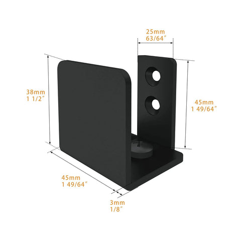 No-Drill Wall Mounted Sliding Barn Door Floor Guide U Shape Bottom Guide Adjustable, black steel, with measurements