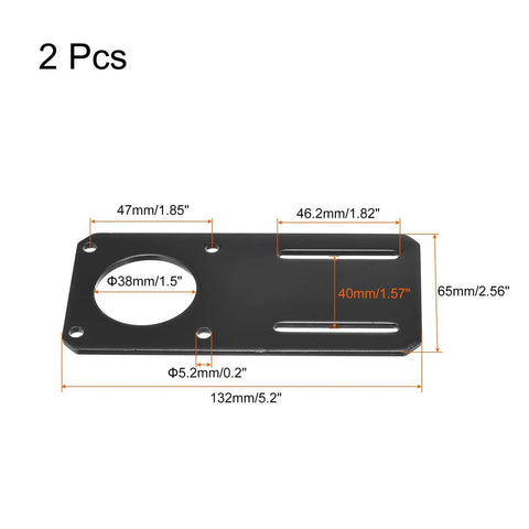 Sturdy 132x65mm Black Motor Bracket Mounting Holder For NEMA 23 Stepper Motor 2 Pack with dimensions labeled for CNC and robotics projects.