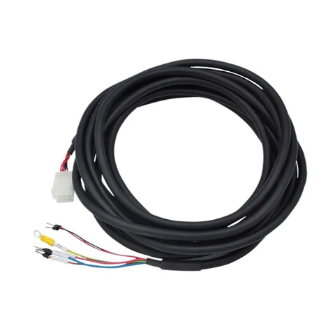 Servo motor power cable with holding brake, 3 m, drag-chain type; black jacket, white connector, front view