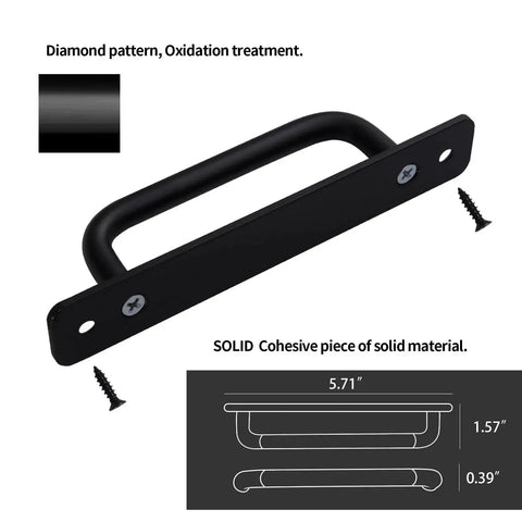 12 Pack Matte Black Cabinet Handles Aluminum Drawer Pulls for Sliding Doors, 5 Inch Center to Center, includes screws, diagram view