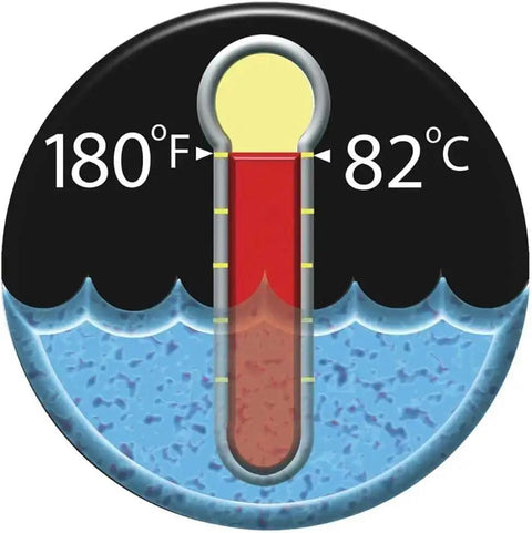 Illustration showing thermometer with 180°F temperature, representing All Rubber Hot And Cold Water Hose heat tolerance.