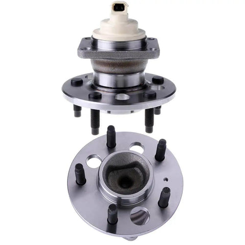 Rear Hub with Sealed Ball Bearing and Wheel Speed Sensor, 5-Lug, Pre-Greased for Buick, shown front and top view