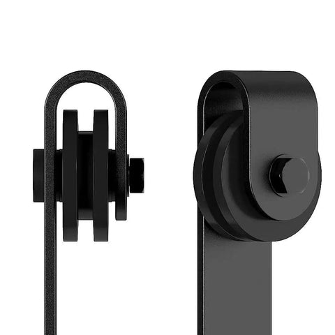 Super Mini Cabinet Sliding Barn Door Hardware Kit For Wardrobe And TV Stand, Black Powder Coated Carbon Steel, close-up of rollers