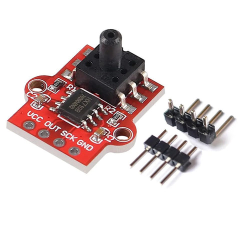 HiLetgo barometric pressure sensor module on red PCB with VCC OUT SCK GND, includes male header pins