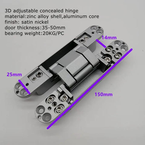 Heavy Duty Invisible Concealed 3 Way Adjustable Butt Hinge For Wooden Doors With 180 Degree Opening Zinc Aluminum Alloy 6 By 2.5 By 1 Inch Built To Last Easy Install For Commercial Residential Industrial Doors