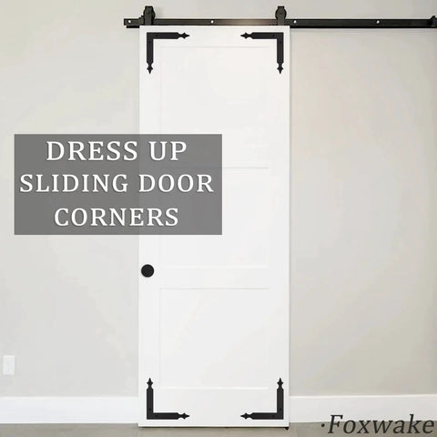 Rustic Barn Door Corner Brackets Set 4.9 In Matte Black L Shape Sliding Door Hardware For Farmhouse Mirrors Frames Garden Gate And Garage 4 Pc With Screws Durable Rust Proof Finish Ideal For Cabinets And Decor on white door.