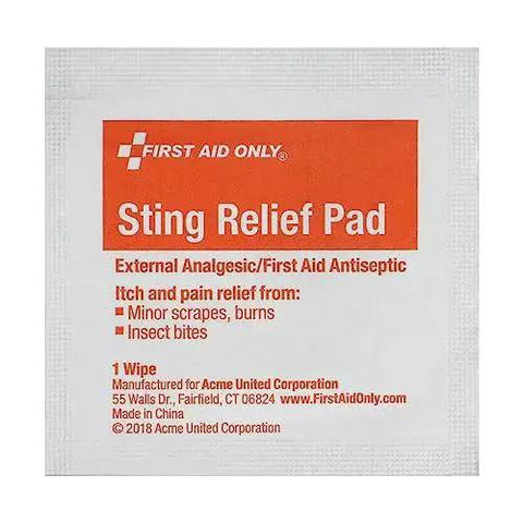 OSHA Compliant All Purpose First Aid Kit For 100 People Perfect For Worksite Office Home And Car Multicolored Emergency Kit With Bandages Gauze Gloves Scissors Tweezers And More shown with included sting relief pad for minor scrapes and insect bites