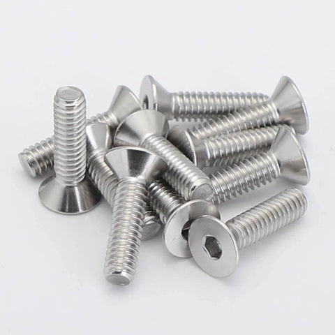 Flat Head Socket Cap Screws Ten To Twenty Four By Five Eighths Inch Allen Hex Drive Stainless Steel 304 Fully Threaded Bright Finish