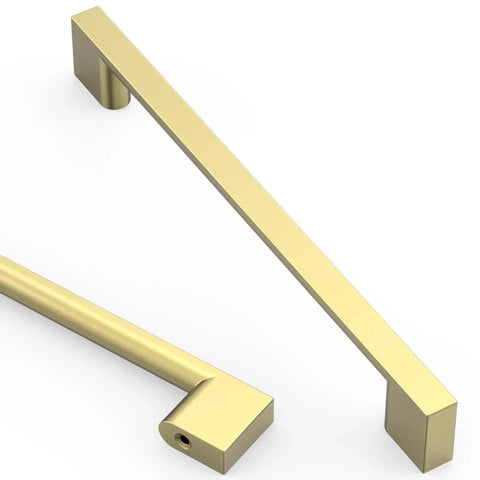 10 Pack 7.5 Inch Brushed Brass Cabinet Pulls for Kitchen Cabinets and Cupboards, brass finish, shown on a white background.