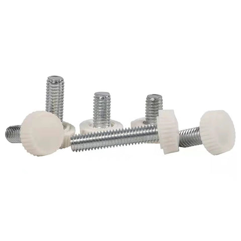 M4x18mm Knurled Thumb Screws Set Of 20, white round head threaded knob grips, metal and plastic construction, hardware use.