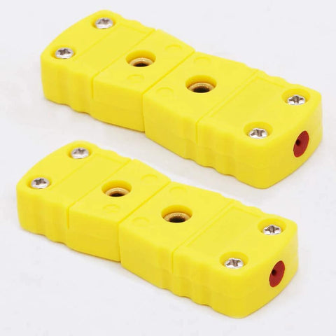 K-type thermocouple plug adapter, 2 pairs, yellow plastic blocks with red ports