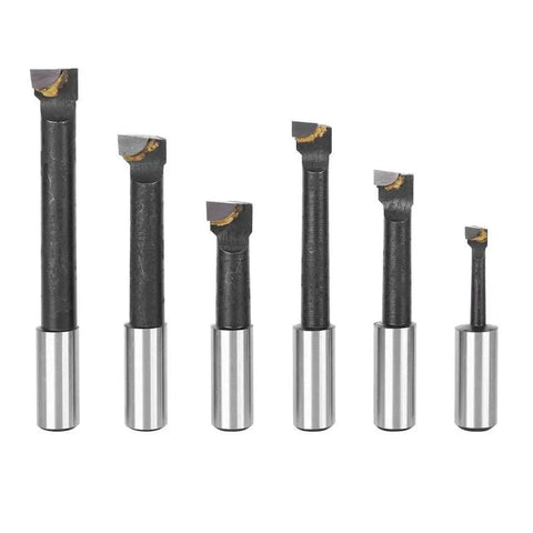12 Piece F1 Type Boring Cutter Set Five Eighth Inch CNC Milling Tools Kit Pro Grade High Speed Steel Precision Crafted Built To Last Easy To Replace Meets A Variety Of Drilling Needs, showing six cutters.