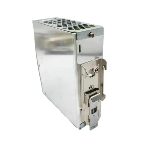 Side view of 120W 24V DIN Rail Switching Power Supply For CCTV And LED Lighting SMPS Pro Grade High Efficiency Industrial Power Unit Built To Last Tough As Nails For Rugged Rail Installations