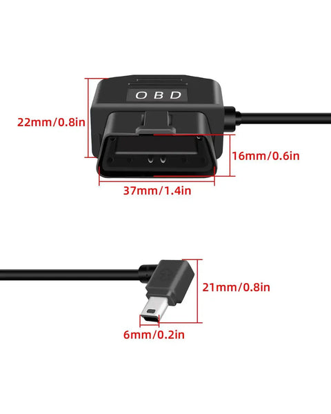 OBD2 To Mini USB Power Cable For Dash Cam With Right Angle USB Adapter Hardwire Charger Switch 24 Hour Surveillance Dual Mode