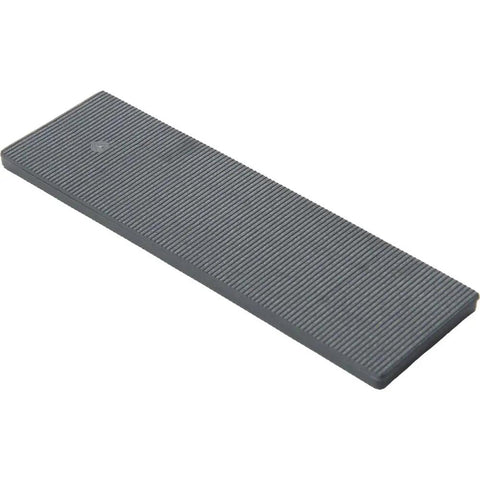 Heavy Duty Plastic Shim Set for Glazing and Wall Coverings, 1.13 In W x 4 In L, 60 Pack, Indoor Outdoor, No Warping, Easy Stack, Pro Grade Compression Strength - grey shim viewed from the top.