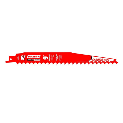 Front view of Beefy 9 Inch Carbide Tipped Reciprocating Saw Blades for Pruning and Clean Wood, 3 TPI, with Perma Shield coating