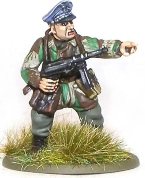 German Fallschirmjager Airborne Paratroopers 28mm Plastic Miniature holding MP40 in action pose for Bolt Action Wargaming.