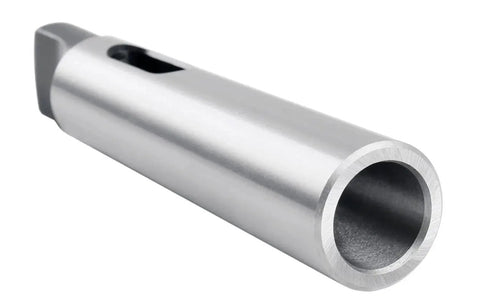 MT2 to MT3 DIN2185 Morse taper sleeve adaptor, hardened and ground steel, silver finish
