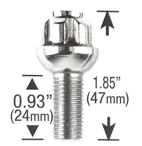 12x1.75 Ball Seat Tuner Lug Bolts With Wheel Security Locks Chrome Heat Treated 24mm Shank 17mm Hex 4 Pack