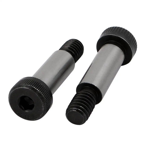 Five Pack Heavy Duty Alloy Steel Shoulder Bolts, Three Eighths Inch Shoulder Diameter, One Inch Shoulder Length, shown side by side