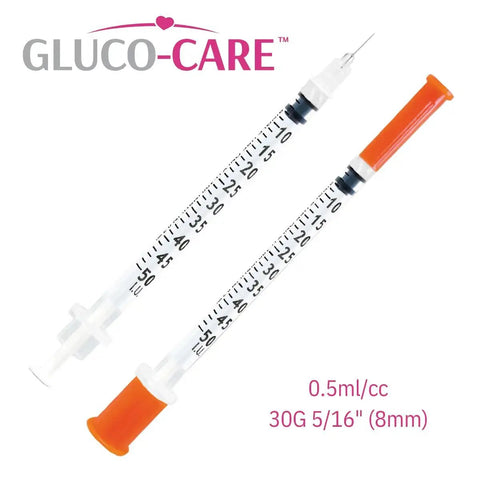 0.5ml Syringes 30G 5/16 Inch 8mm Leak-Proof With Clear Dosage Scale, 100 Pack with orange cap