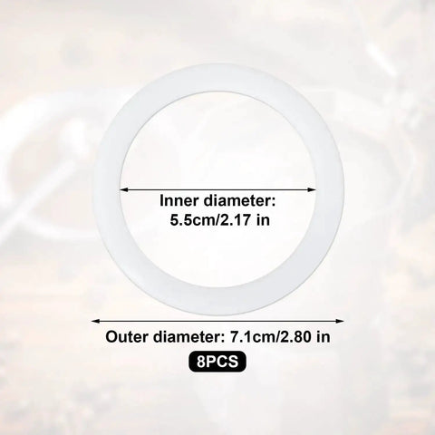 Eight White Silicone Moka Pot Gasket Seal Rings Set For Dama, Venus, Musa, Kitty 6 Cup Models, 7.1 Cm Diameter