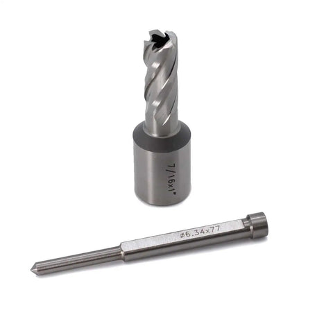 Annular Cutter For Magnetic Drill Press 7/16 Inch Diameter, 1 Inch Cutting Depth, Weldon Shank 3/4 Inch With Two Flats, Pilot Pin
