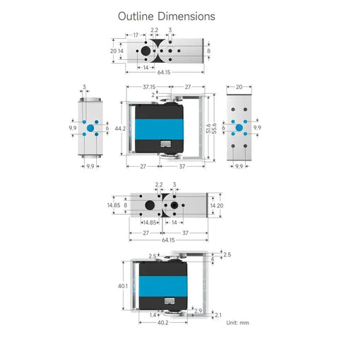 Beefy Torque Serial Bus Servo With 25Kgcm Capacity dimensions diagram, 6-14V, showing actuator measurements and detailed specs.
