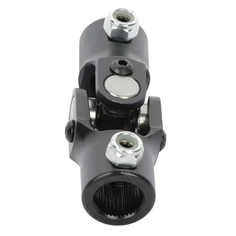 Three Quarter Inch Steering U Joint 36 Spline To Three Quarter Inch DD Black 96mm side view, nickel plated solid steel, needle roller bearings