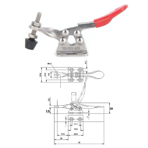Set Of 2 GH-201-ASS Toggle Clamps Stainless Steel Quick Welding Fixtures For A Secure Hold 27 Kg Clamping Force with technical diagram
