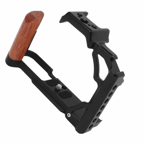 Wood Handle Aluminum Camera Cage Rig With 1/4 Inch And 3/8 Inch Screw Holes, Cold Shoe Mount, Vertical Video Mounts